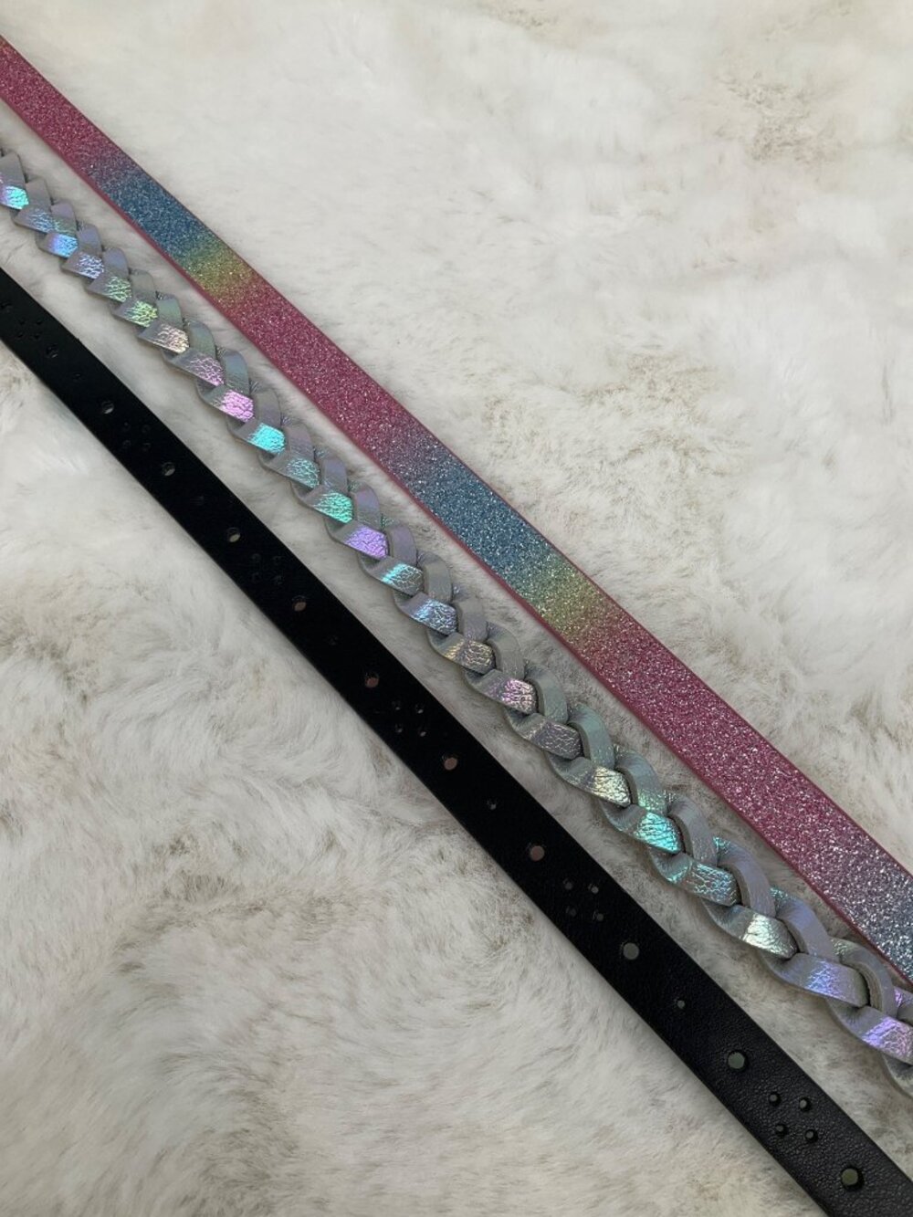 Cat & Jack size Large 3-piece Adjustable belt set, girl's Glitter, Braided NEW - Picture 3 of 5